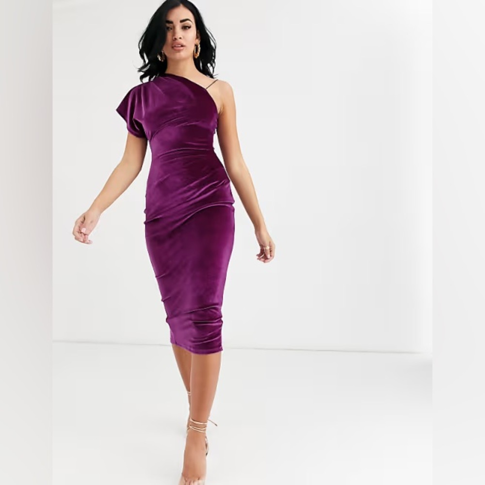 ASOS One-Shoulder Velvet Dress in Rich Purple